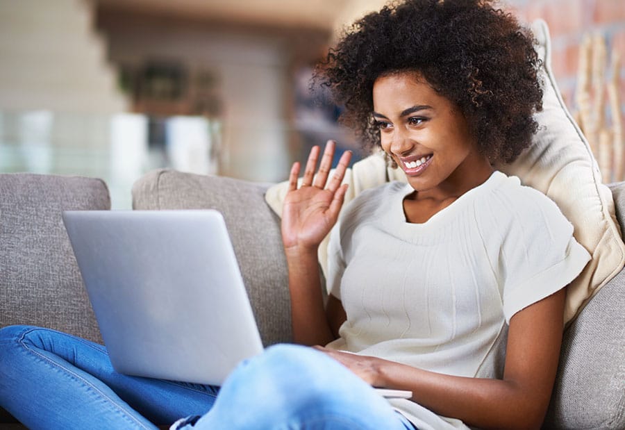 Woman attending life group online